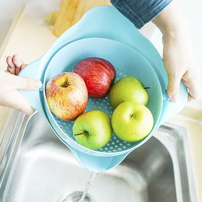 Multi-purpose Kitchen Drain Basket Bowl Double-layer Rotating Washing Vegetables Drain Basin Cleaning Fruit Drain Storage Basket