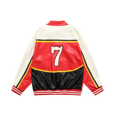 Men's Colorblock Stitching Zipper Stand Collar Leather Jacket