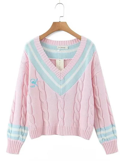 Fall Women's Clothing Pink Sweet Girlish Long Sleeve Gentle Sweater