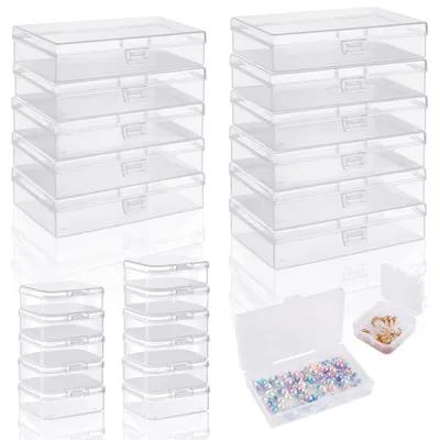 24 Pcs Mixed Sizes Clear Plastic Storage Containers, Small Rectangular Storage Organizer With Lid,Beads Storage Box For Storage Beads, Crafts, Jewelry, Clay, Crayons, Pins,Sewing, Cards