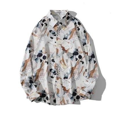 Vintage Design Hong Kong Style Print Draped Oil Painting Shirt