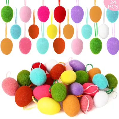 ٢٤ بيضة عيد الفصح مصنوعة من اللباد، بيضة عيد الفصح من الصوف محشوة بالفوم، ديكور مفاجئ لتزيين الأكاليل والأعمال اليدوية المنزلية وصواني الحفلات