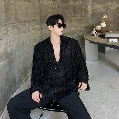 Men's Bright Silk Micro Perspective Thin Mesh Shirt