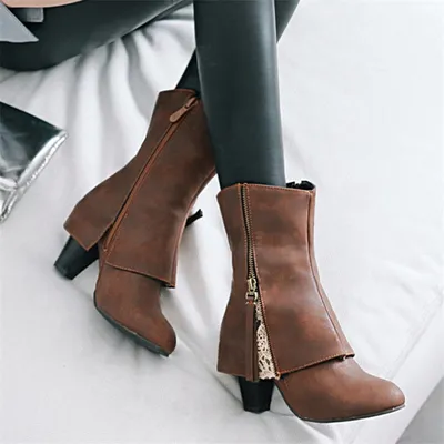 Retro boots chunky heels casual boots