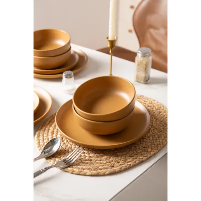 12-Piece Stoneware Dinnerware Sets With Mugs  Microwave & Dishwasher Safe Non-Toxic Dinner Plates Bowls Set  Stackable Matte Glaze Kitchenware For 3