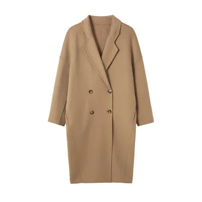 Women's Over-the-Knee Mid-Length Double-Breasted Wool Coat