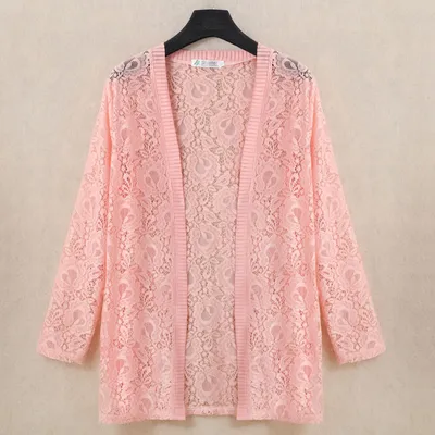 Mid-length Cardigan Thin Coat With Long-sleeved Lace Top
