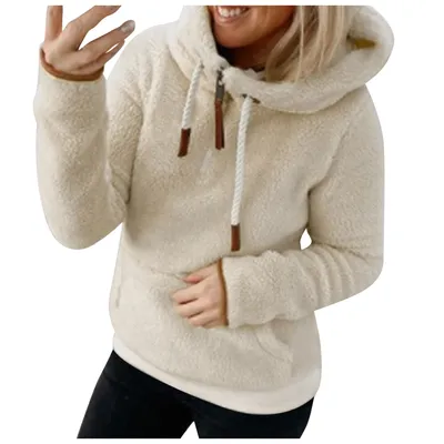 Women's Jacket With Hood Pocket Plush Jacket