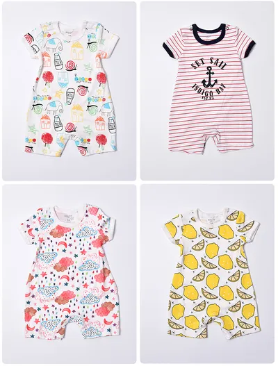 Cute Printed Cotton Short-Sleeved Baby Crawl
