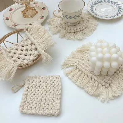 Handmade Cotton Woven Coaster Tassel Placemat Table Top Decoration
