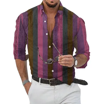Men's Long Sleeve Shirt Striped Print