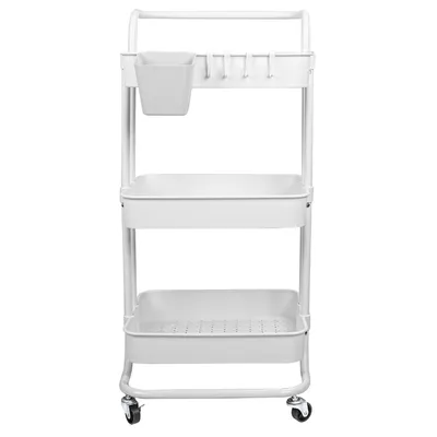 Black-White Color Options 1Pc 3 Tier Rolling Utility Cart Movable Storage Organizer With Mesh Baskets Lockable Wheels 360 Degree Rotatable Hanging Box Hooks Bedroom Bathroom Kitchen
