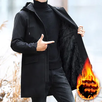 Fleece Jacket Men's Loose Windbreaker Mid-length Coat