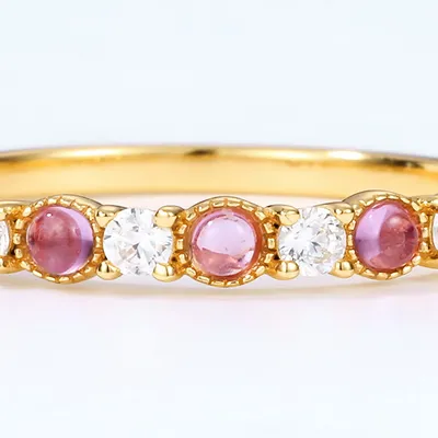 Lavender Amethyst White Zirconium Women's S925 Silver Gold Plated Ring