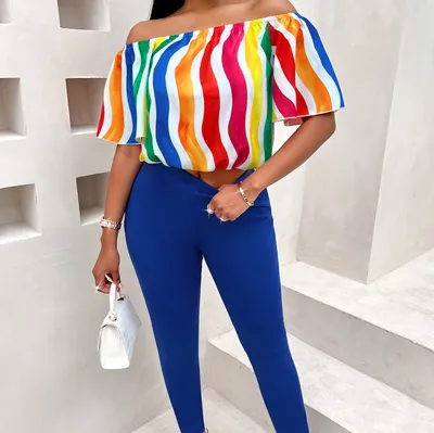 Casual Loose Off-shoulder Short Sleeve Matching Women's Suit