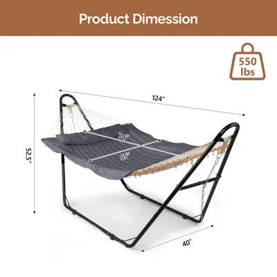 Hammock With Stand, Double-Barrel Hammock With Hammock Bed, Heavy Duty Adjustable Hammock Set For Outdoors, Patio, Yard, Garden, Gray