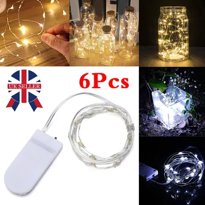 مجموعة من 6 مصابيح LED صغيرة تعمل بالبطارية، 20 مصباح LED، سلك نحاسي، سلسلة إضاءة خرافية، طول 2 متر