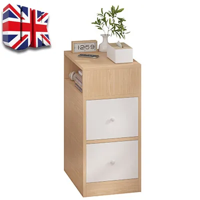 2 Drawers Modern Wood Bedside Cabinet Nightstand Table Bedroom Furniture