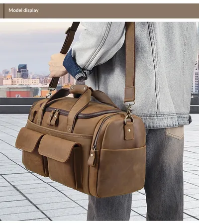 New Men's Genuine Leather Travel Bag, First-Layer Cowhide, Large Capacity Men's Handbag, Casual Travel And Business Trip Luggage Bag