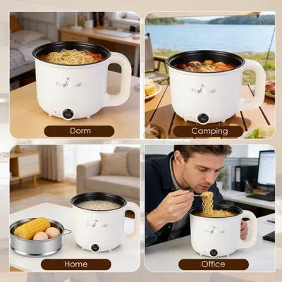 1Pc Electric Hot Pot With Steamer 1.8L Mini Portable Hot Pot With 300W 600W Dual Power For Egg Fried Rice Ramen Oatmeal Soup Overheat Protection For College Dorm Room Essential