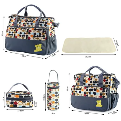 5PCS Per Set Baby Nappy Diaper Bags For Spring Travel Set Mummy Diaper Shoulder Bags WithNappy Changing Pad Insulated Pockets Travel Tote Bags For Mom Dad