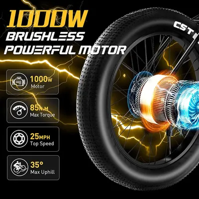 Professional Electric Bike For Adults, 26 X 4.0 Inches Fat Tire Electric Mountain Bicycle, 1000W Motor 48V 15Ah Ebike For Trail Riding, Excursion And Commute, UL And GCC Certified