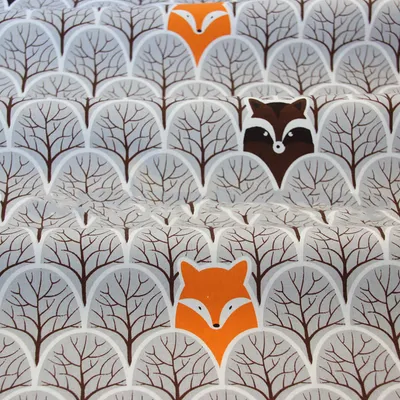 Jungle Bear Grey Twill Cotton Cartoon Fabric
