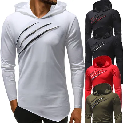 Colorblock Men's Casual Slim Hooded Long-sleeved T-shirt