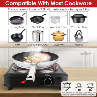 1Pc 1200W Electric Infrared Single Burner Portable Heating Hot Plate Stove Countertop RV Hotplate With 7.5in Glass Cooktop Stepless Temperature Adjustments For Home RV Camp