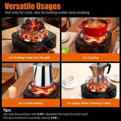 1Pc Electric Charcoal Burner 500W Hookah Charcoal Burner Compact Coal Burner For Hooka Cubes Shisha With Grill And Tongs 5 Temperature Gears Thermostat Control For Spring Summer