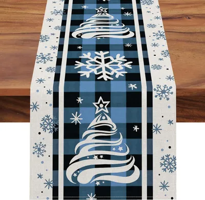 Christmas Trees Merry Xmas Table Runner, Seasonal Winter Holiday Kitchen Dining Table Decoration