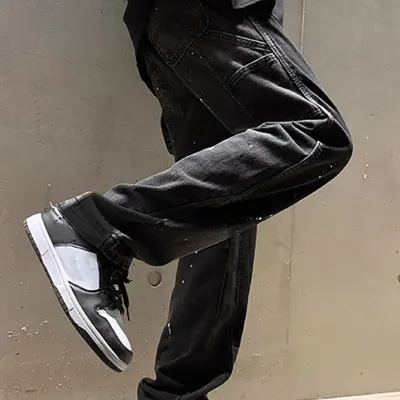 Men's Color Contrast Wash Splicing Denim Trousers