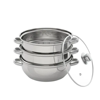 Three Tier Induction Hob Stainless Steel Steamer Steam Pot Cooker Set Glass Lid