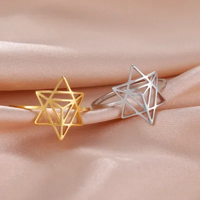 Stainless Steel Six-pointed Star Inlaid Ring