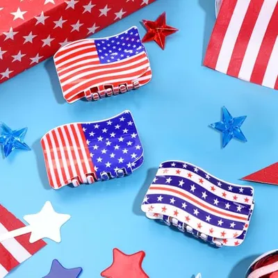 3Pcs American Flag Shaped Claw Clips USA Patriotic 4th Of July Design Hair Accessories Red White