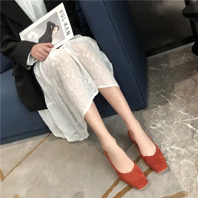 Square Toe Chunky Heel Suede Single Shoes Versatile Mid-heel Shoes