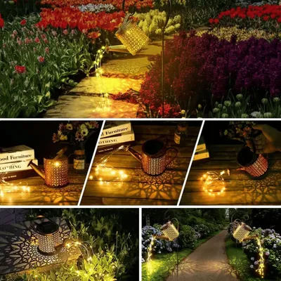 Outdoor Solar Watering Can With Lights Garden Decor Large Solar Powered Lanterns Hanging Waterproof LED Decorative Retro Metal Kettle String Lights For Table Yard Pathway Walkway Gardening Gifts