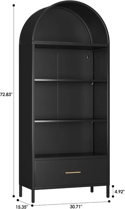 Metal Arched Bookshelf, Accent Arch Kitchen Pantry Cabinet With Drawer For Home Office Bar Living Room Farmhouse Black