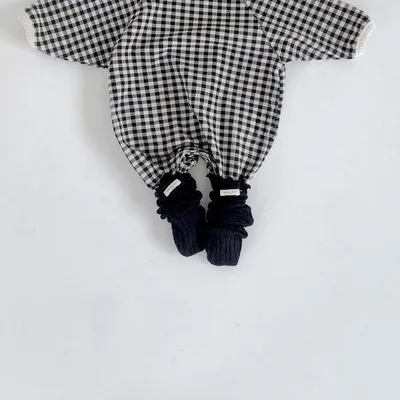 Baby Plaid Contrast Color Romper Long-sleeved Thickened Jumpsuit