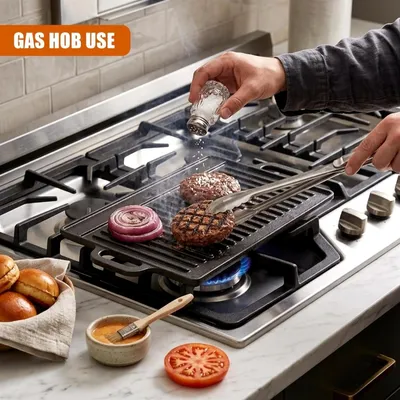 Griddle Plate Cast Iron Reversible BBQ Skillet Fry Pan Grill Double Sided