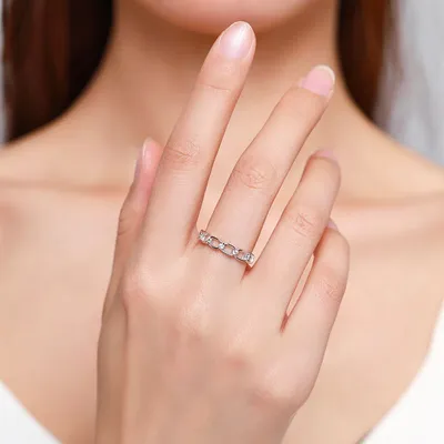 Women's Sterling Silver Chain Micro Set Zircon Ring