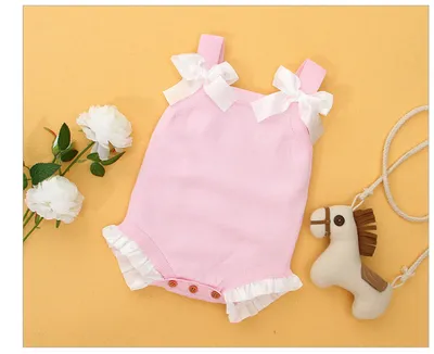Ins Hot Sale Baby Bow Knitted Lace Romper