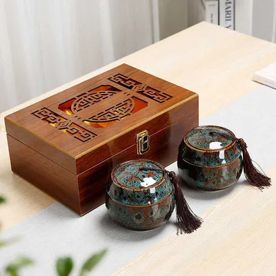 Ceramic Kiln Turned Tea Canister Wooden Box