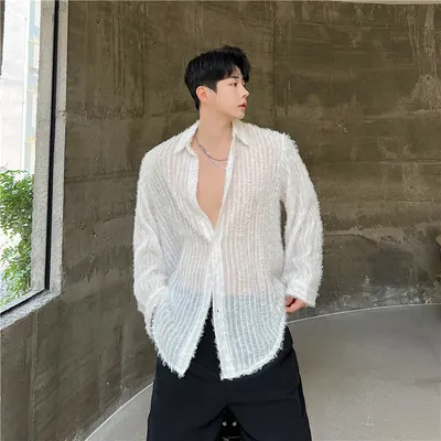 Men's Bright Silk Micro Perspective Thin Mesh Shirt