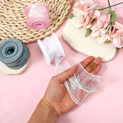 5 Rolls 10 Yard Shimmer Sheer Organza Ribbons 1.5 Inch Wide Laser Wired Edge Ribbon 5 Colors Chiffon Ribbon For DIY Crafts Gift Sewing Making Floral Bouquets Wrapping Bow Wedding Invitations Supplies