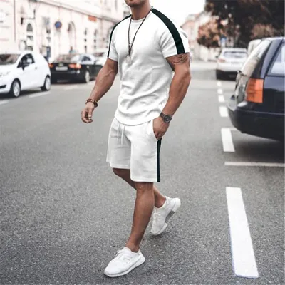 New Men's Short Sleeve Shorts Athletic Suit