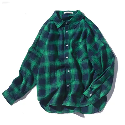 Spring And Autumn Ins Plaid Shirt Men's Long Sleeve
