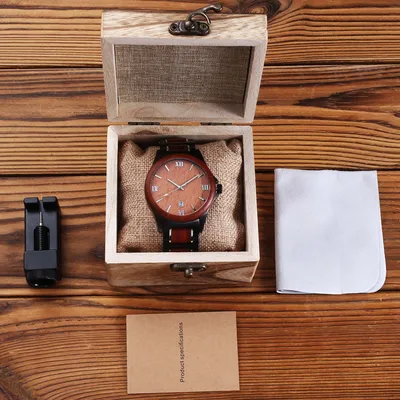 Men Quartz Sandalwood Watch Black
