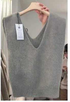 Autumn And Winter Korean Fan Loose Double V-neck Wool Vest Women