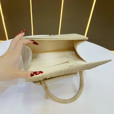 Festival Gold Crinkle Handbag - Party Must-Have Dressy Clutch, Elegant Shoulder Bag For Banquet